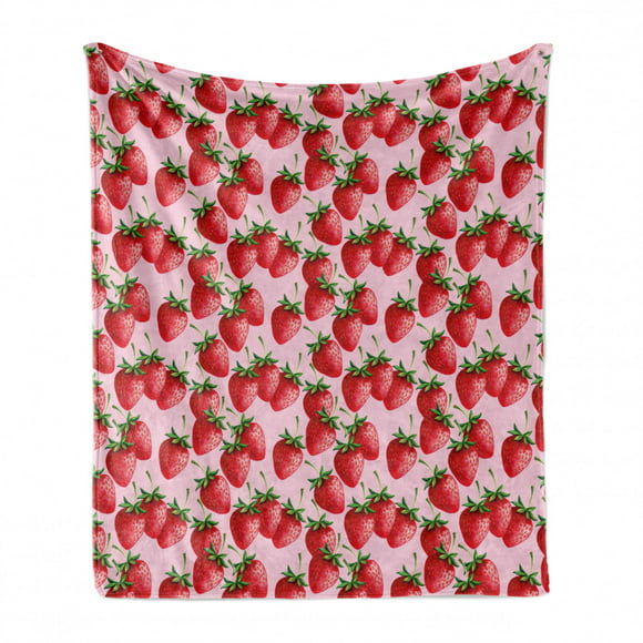 50 x 60 Cozy Plush for Indoor and Outdoor Use Summer Vibes with Strawberry Branch Garden Leaf Nature Joyful Season Print Ambesonne Fruits Soft Flannel Fleece Throw Blanket Red Fern Green White 